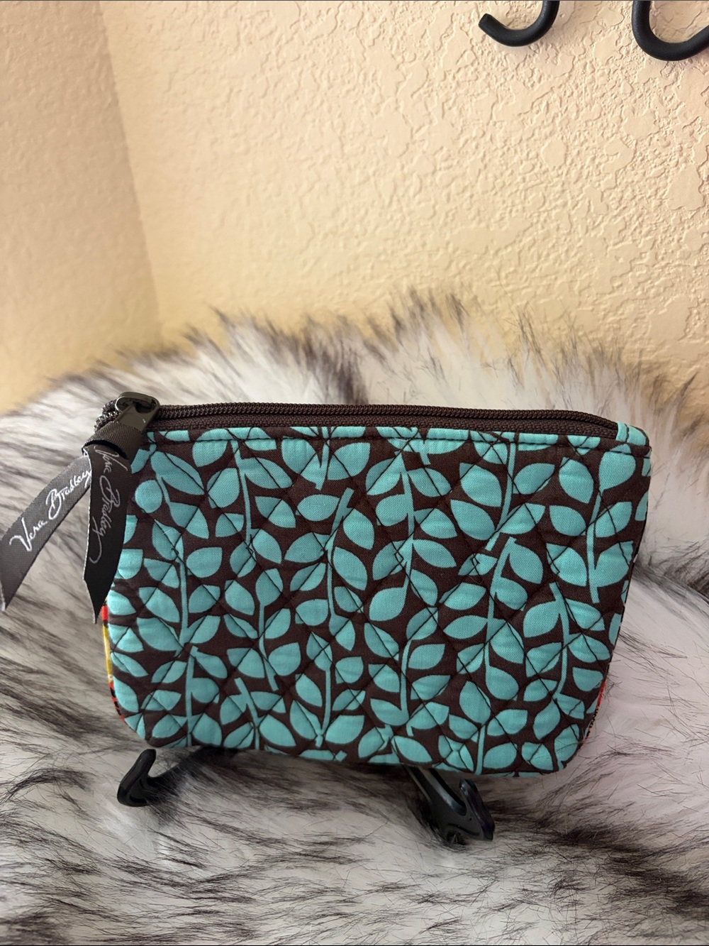 Vera Bradley Teal Leaf Quilted Zip Pouch